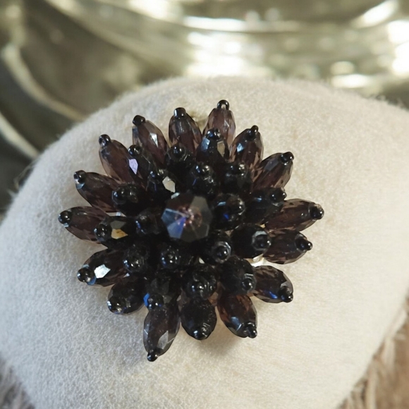 Source Unknown Jewelry - Vintage Faceted Black Glass Flower Pin Brooch